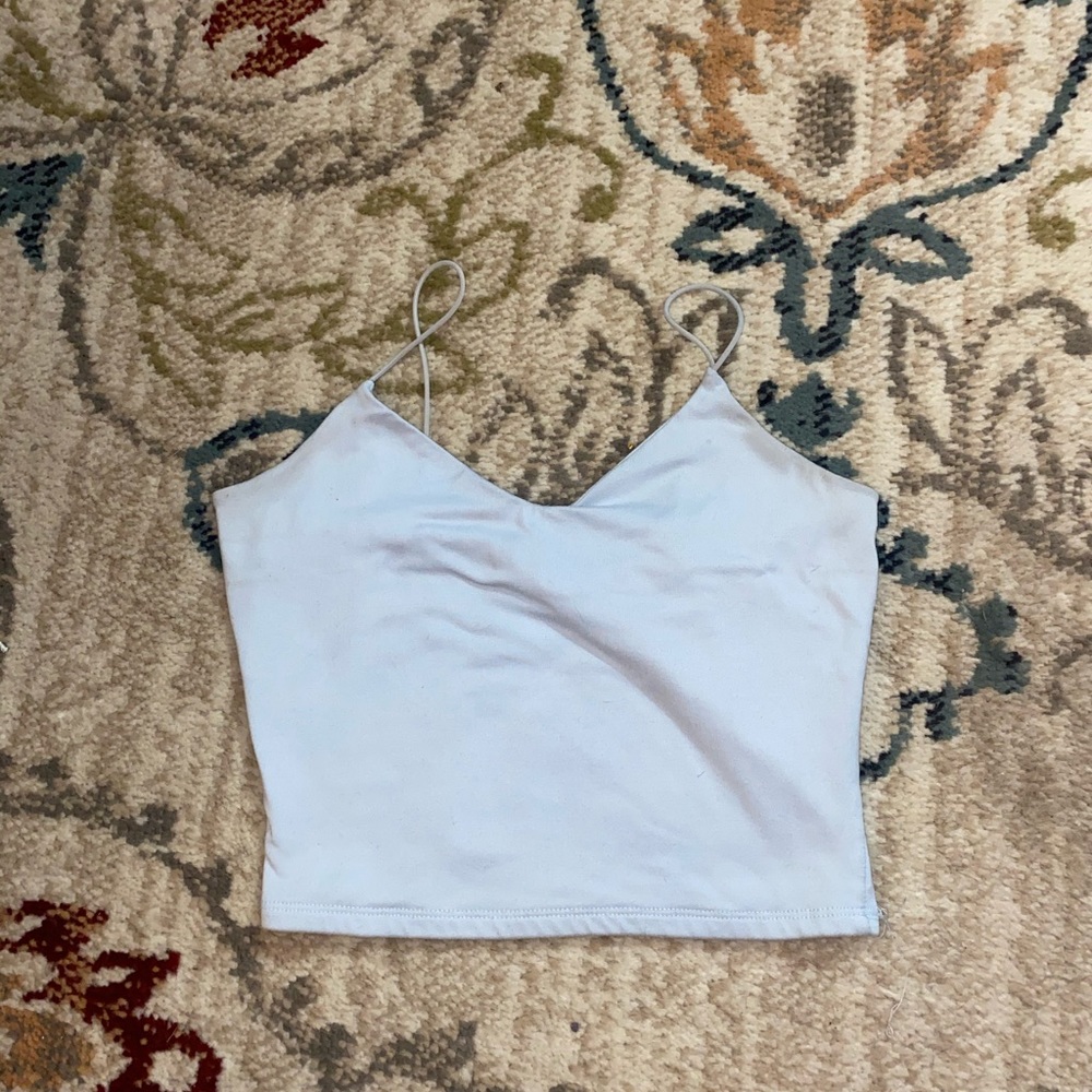 girl next door blue cropped tank